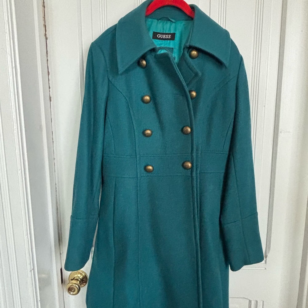 GUESS Turquoise Double-Breasted Pea Coat